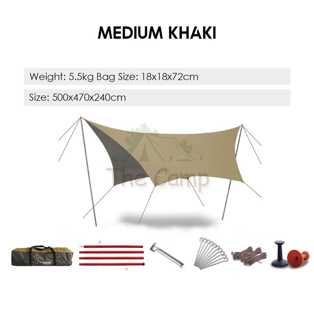 VIDALIDO Butterfly Tarp Flysheet Medium Large Silver Coating Black Coated Camping Waterproof Shelter Tent Awning