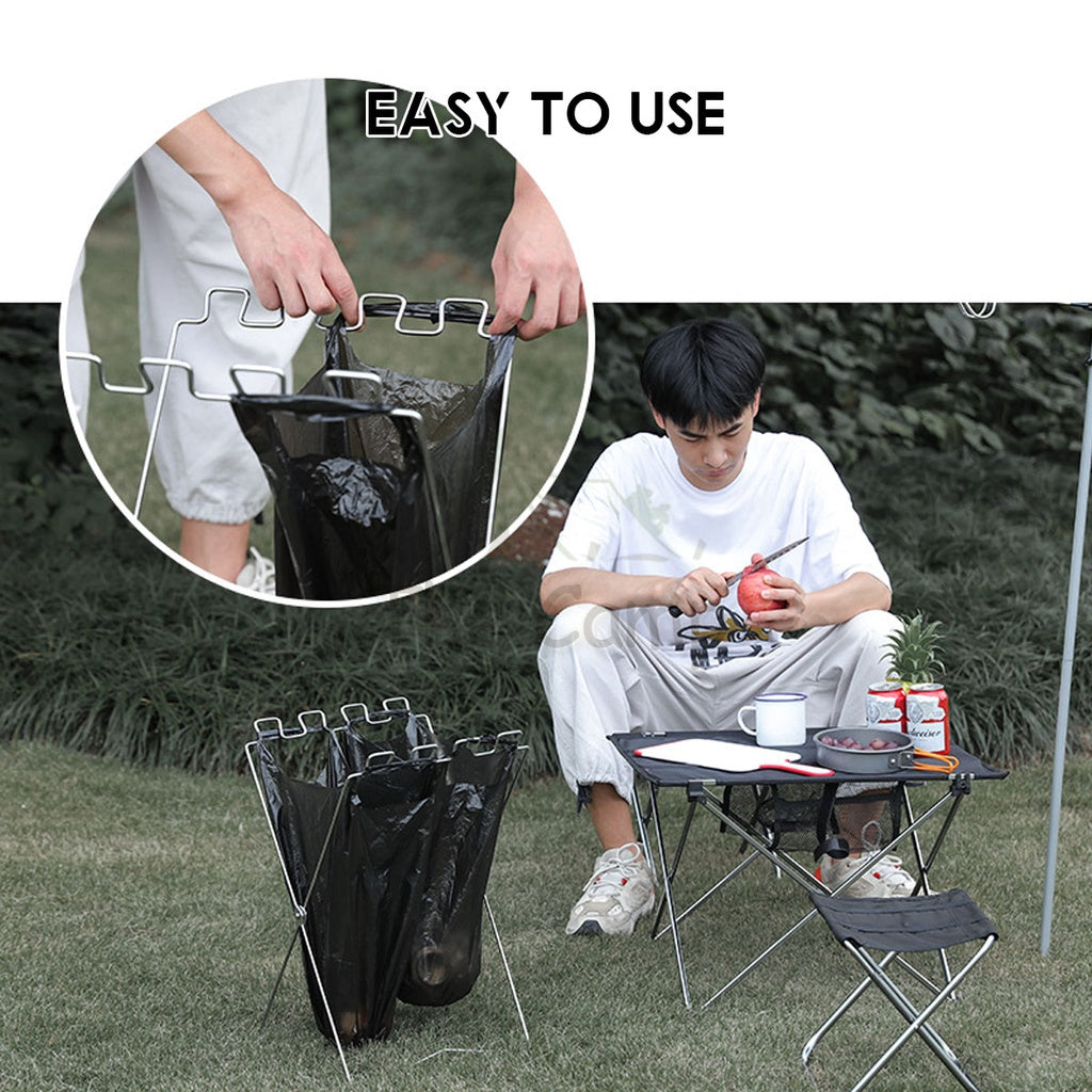 Foldable Garbage Frame Rack Bin Disposable Portable Rubbish Bag Outdoor Camping Trash Holder Stand Wood Steel Storage