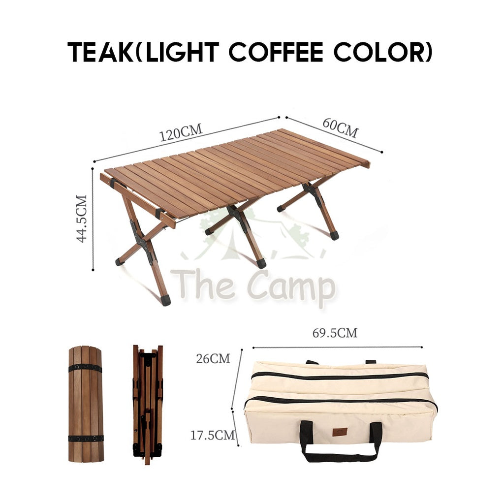 Foldable Solid Wooden Table Beech Teak Wood 2022 Upgraded Steel Pins Egg Roll Folding Portable Camping Camp 90 120 cm