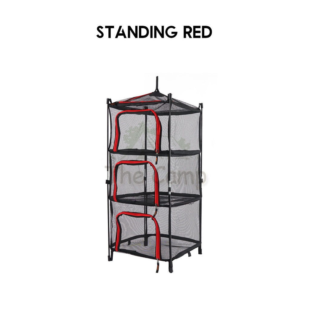Portable Hanging Standing Rack Net Mesh Bag Foldable 4 Layers Dish Shelf Camping Equipment Dryer Utensils Storage Drying