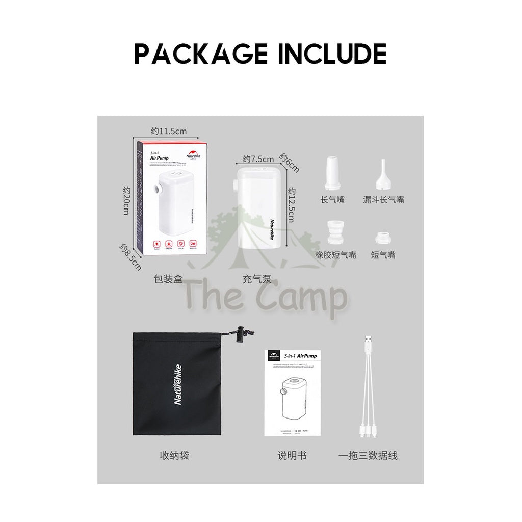 Naturehike 3 in 1 Rechargeable Air Pump + LED Lamp Light Lantern for Inflatable Mattress Pillow Camping