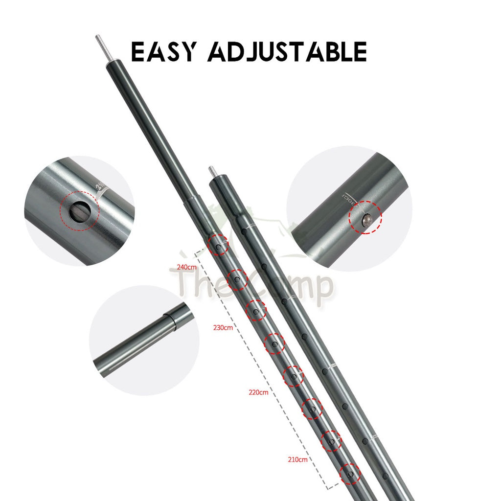 Telescopic Adjustable Flysheet Pole 2.4meter Camping Aluminium Alloy Lightweight Tent Stand Bag Nail Peg CLS