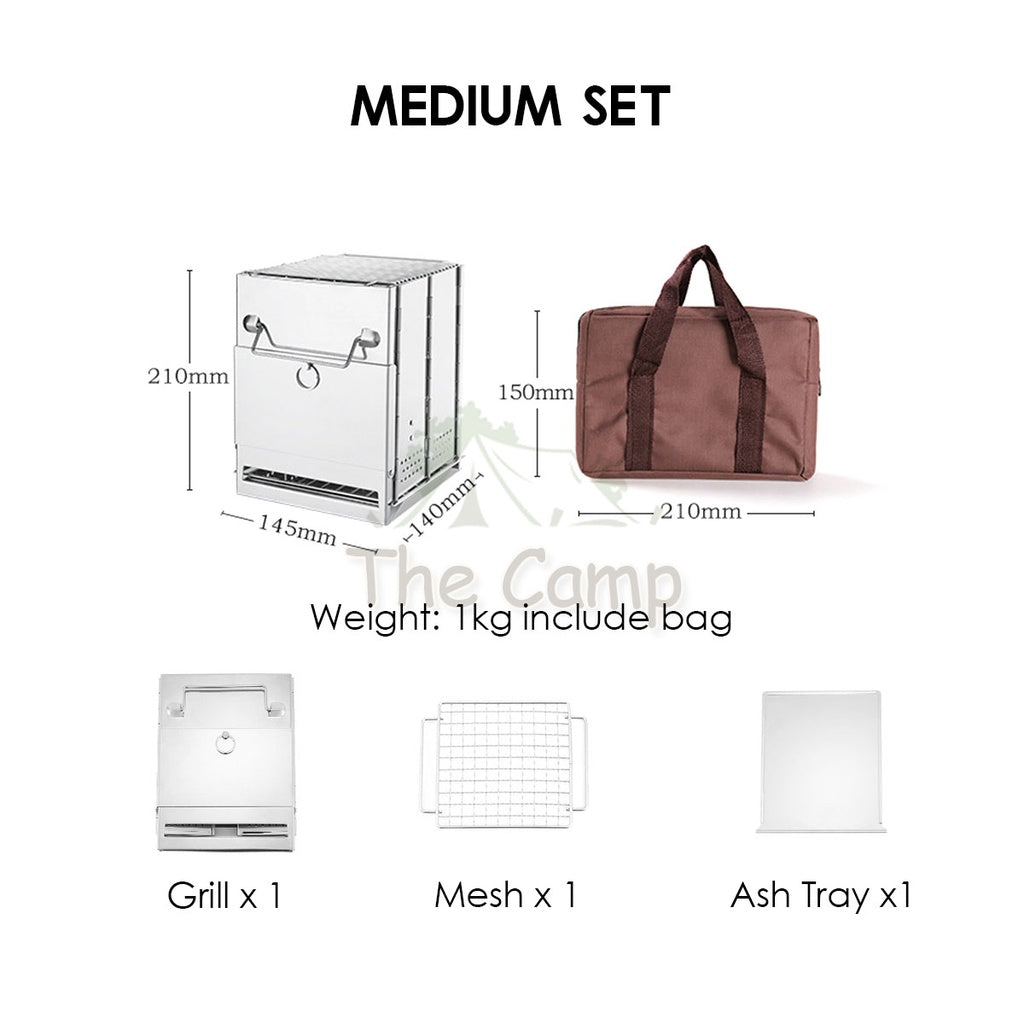Outdoor BBQ Firewood Stove Grill Stainless Steel Barbecue Rack Portable Foldable Camping Mini Fire Pit Frying Pan Tent