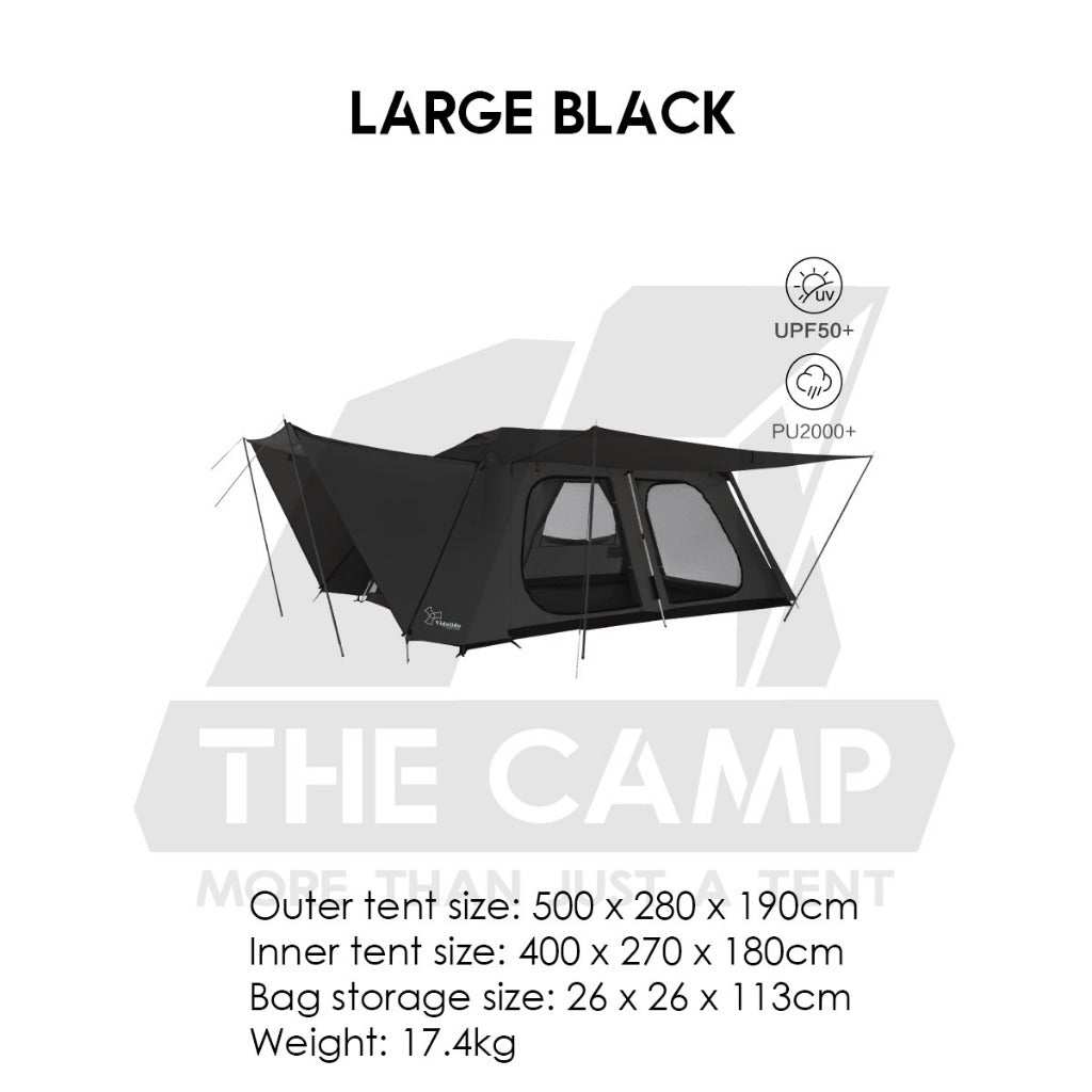 Vidalido Vicore Automatic Tent Large Mini Black White Camping Flysheet Pole Chair Table Rope Bag Rack Bed Mattress Sleep