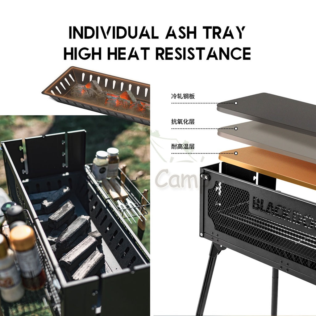 Blackdog Portable Camping BBQ Grill Rack Stand Outdoor Folding Charcoal Stove Firepower Adjustable Iron Oven BD-SKL003