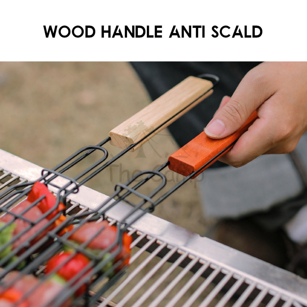 BBQ Mesh Grill Cage Rack Net Clip Roaster Skewer Stick Rotate Cage Basket Stove Barbecue Chicken Wing Anti Falling