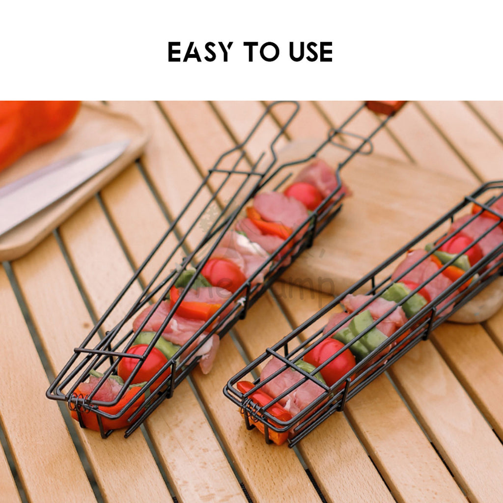 BBQ Mesh Grill Cage Rack Net Clip Roaster Skewer Stick Rotate Cage Basket Stove Barbecue Chicken Wing Anti Falling