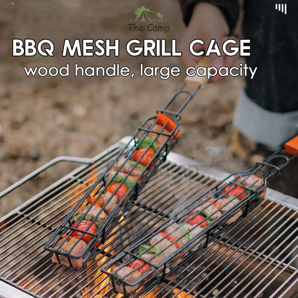 BBQ Mesh Grill Cage Rack Net Clip Roaster Skewer Stick Rotate Cage Basket Stove Barbecue Chicken Wing Anti Falling