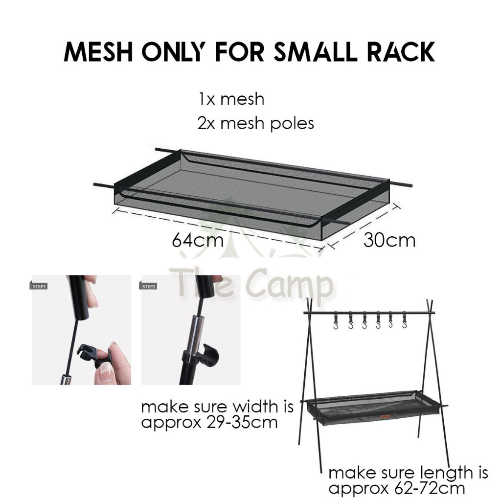 Outdoor Triangle Hanging Rack Aluminum Mesh Camping Hanger Cookware Tripod Shelf Stand Tableware Organizer Double Level