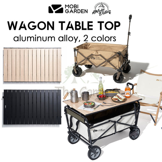Mobi Garden Wagon Trolley Table Top Aluminum Alloy Wood Grain Design Black Thickwheel Normal