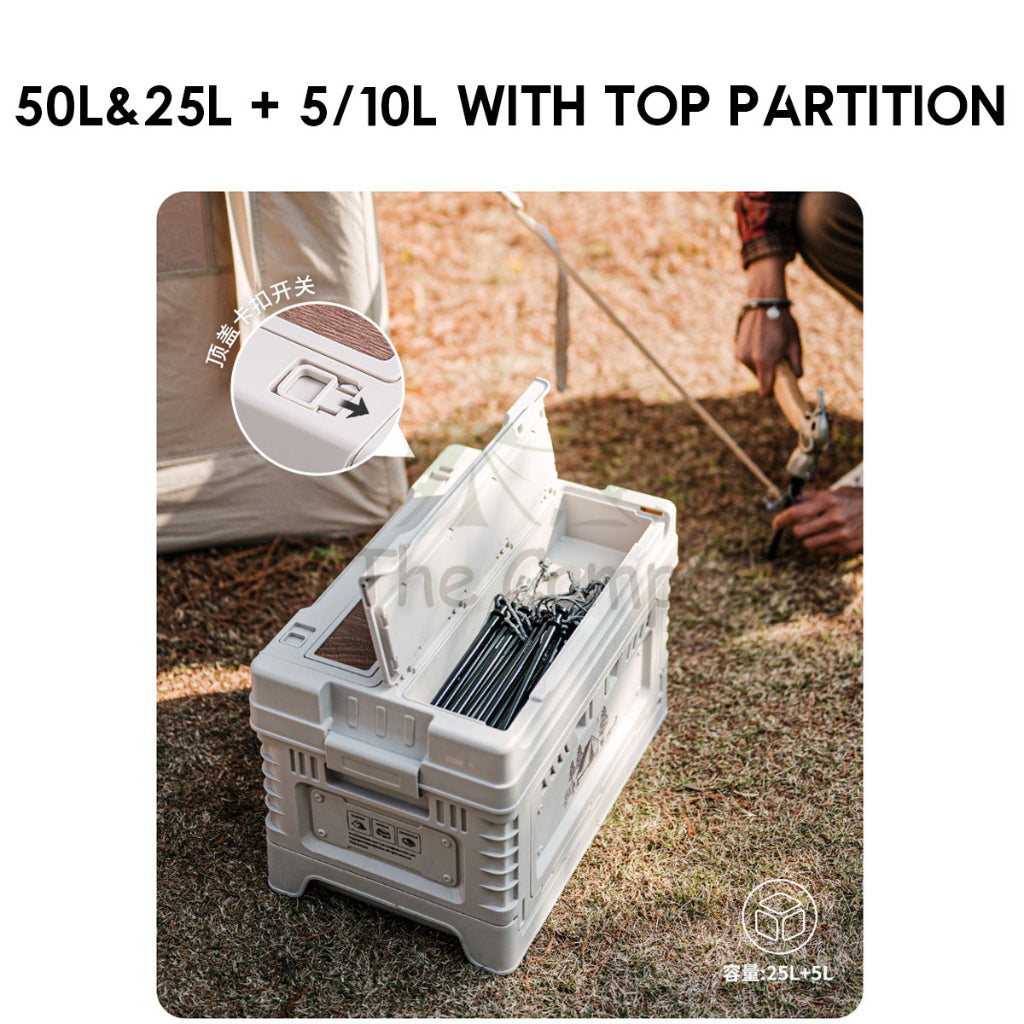 Naturehike Camping Folding Storage Box 25L 50L 50L+10L Stackable with Table Top Wood Base Outdoor Tent Bag CNH22SN019