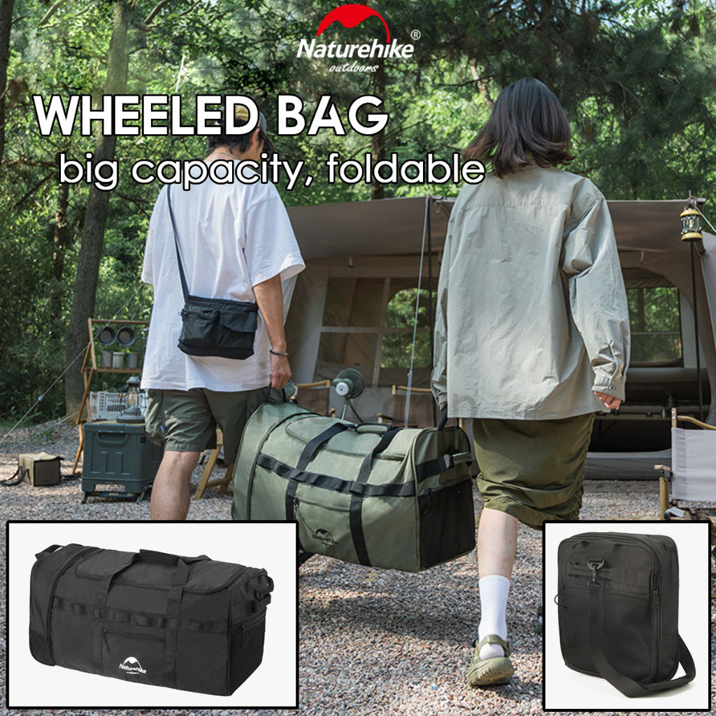 Naturehike Camping Folding Wheeled Bag Wheel Luggage Equipment Storage Bag 88L Large Capacity Black Picnic NH21LX003