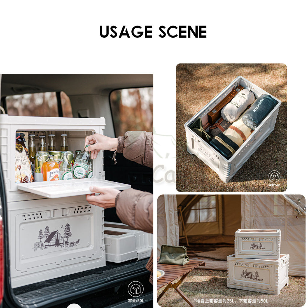 Naturehike Camping Folding Storage Box 25L 50L 50L+10L Stackable with Table Top Wood Base Outdoor Tent Bag CNH22SN019