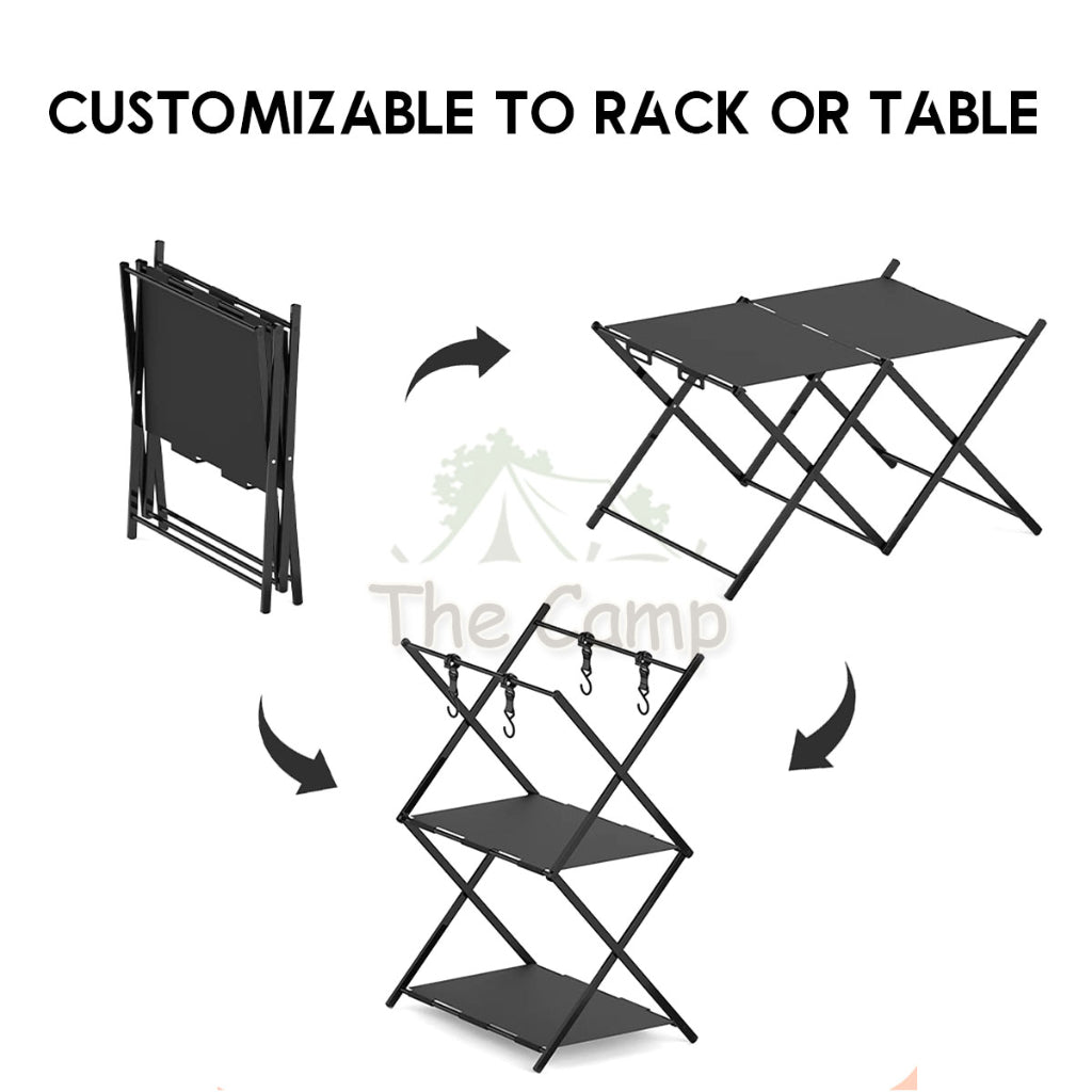 Camping Foldable Shelf Table Customizable IGT Hanging Rack Aluminum Outdoor Hanger Tripod Stand Tableware Organizer