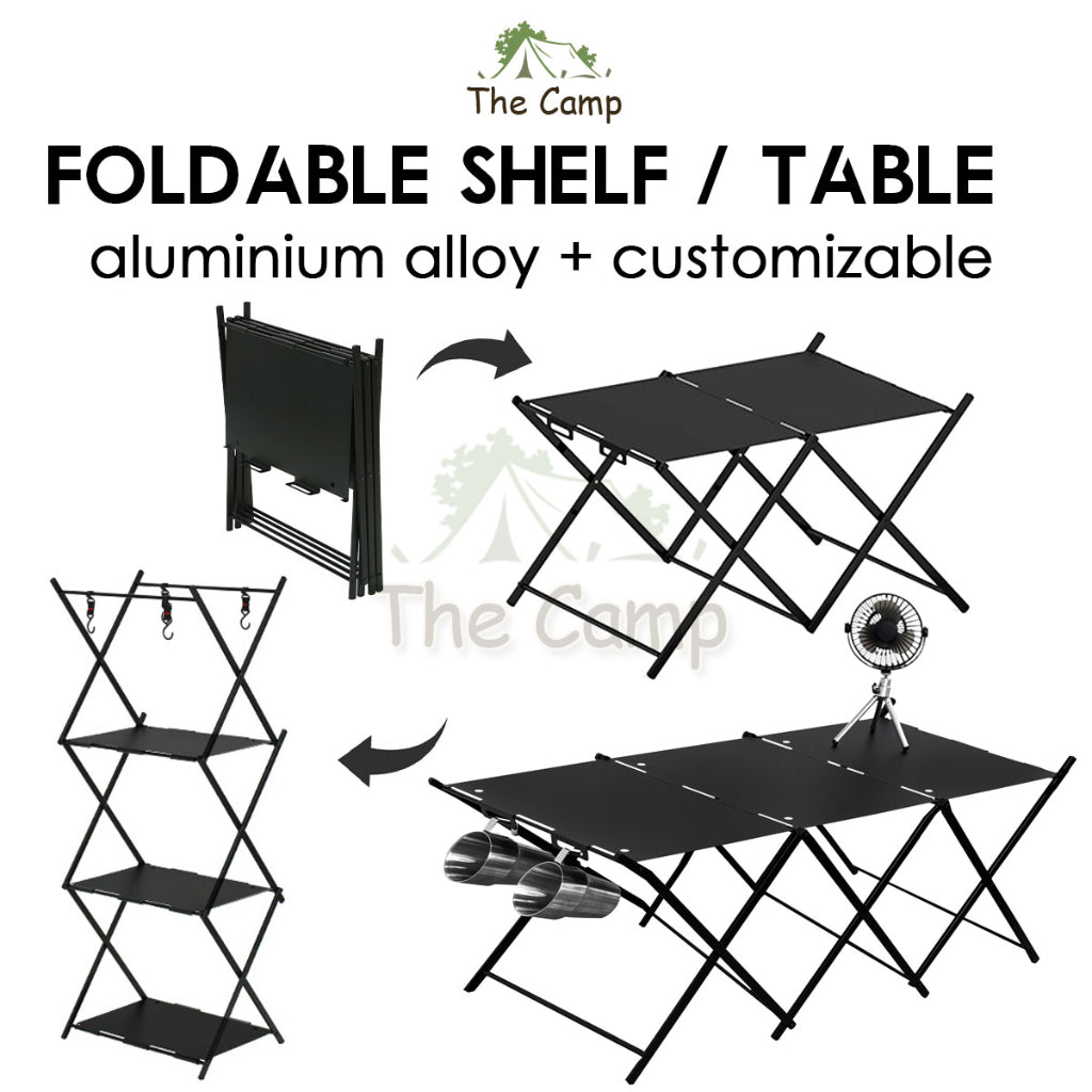 Camping Foldable Shelf Table Customizable IGT Hanging Rack Aluminum Outdoor Hanger Tripod Stand Tableware Organizer