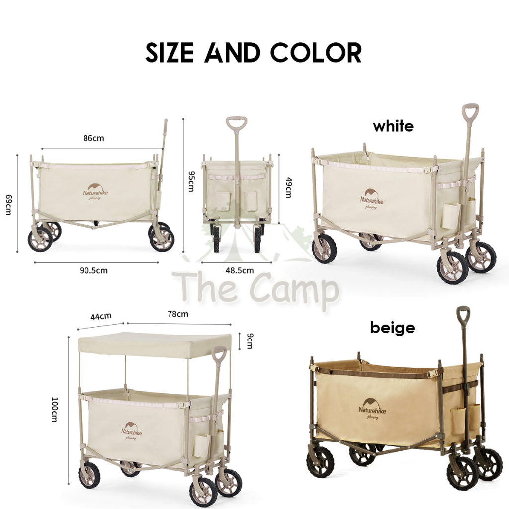 Naturehike TC07 Wagon Cart with Shade Roof 149L Camping Trolley Fast Easy Folding Table Top CNH22JU014