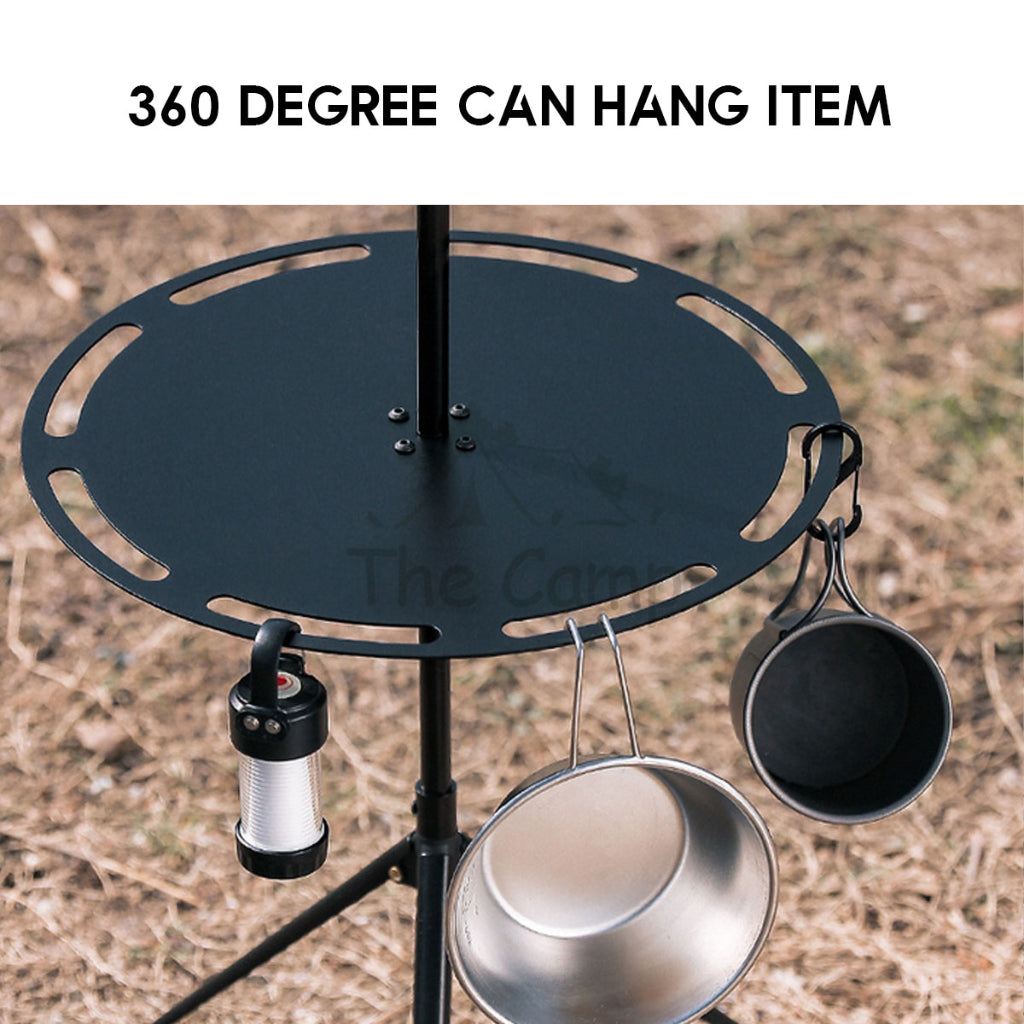Aluminium Round Table with Lamp Pole Camping Outdoor Adjustable Height Table Foldable Folding Portable
