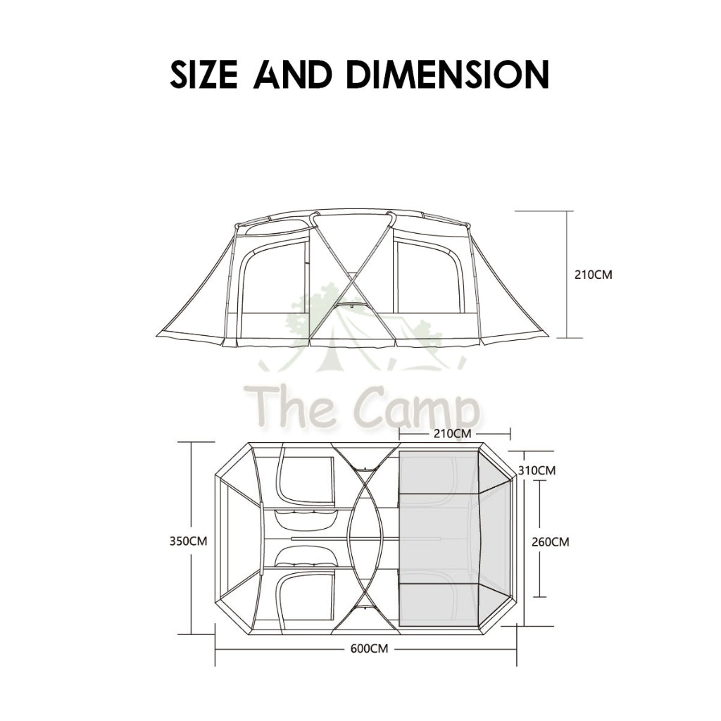 Vidalido Horizon Tunnel Tent 1 Room 1 Living Hall Camping Double Layer Waterproof UV Proof Black Coated Coating