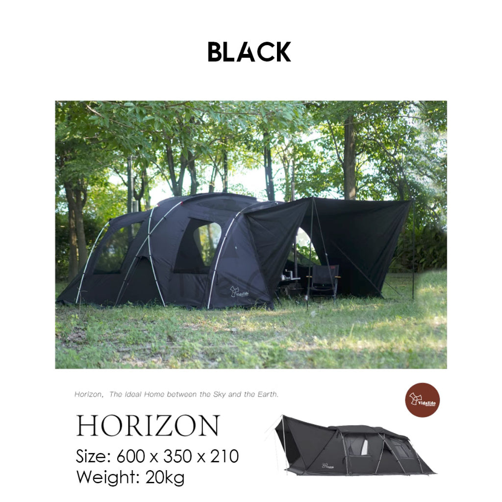 Vidalido Horizon Tunnel Tent 1 Room 1 Living Hall Camping Double Layer Waterproof UV Proof Black Coated Coating