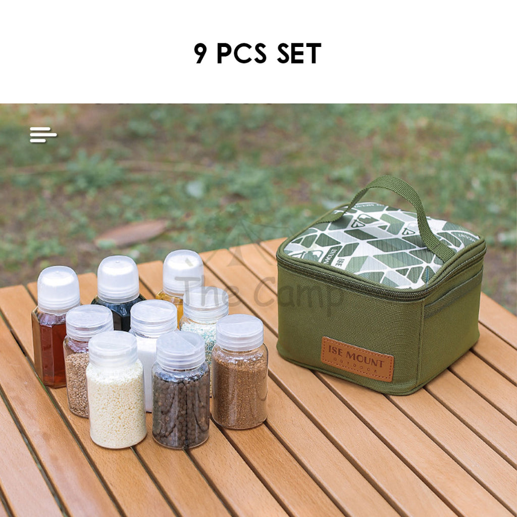 Outdoor Camping Seasoning Bag Set 7pcs 9pcs Ingredient Condiment Box Bottle Container Spice Oil Jar Sugar Salt Pepper