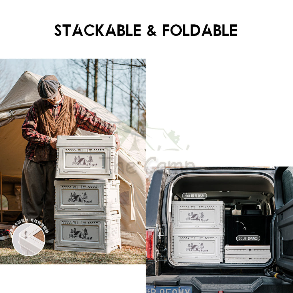 Naturehike Camping Folding Storage Box 25L 50L 50L+10L Stackable with Table Top Wood Base Outdoor Tent Bag CNH22SN019