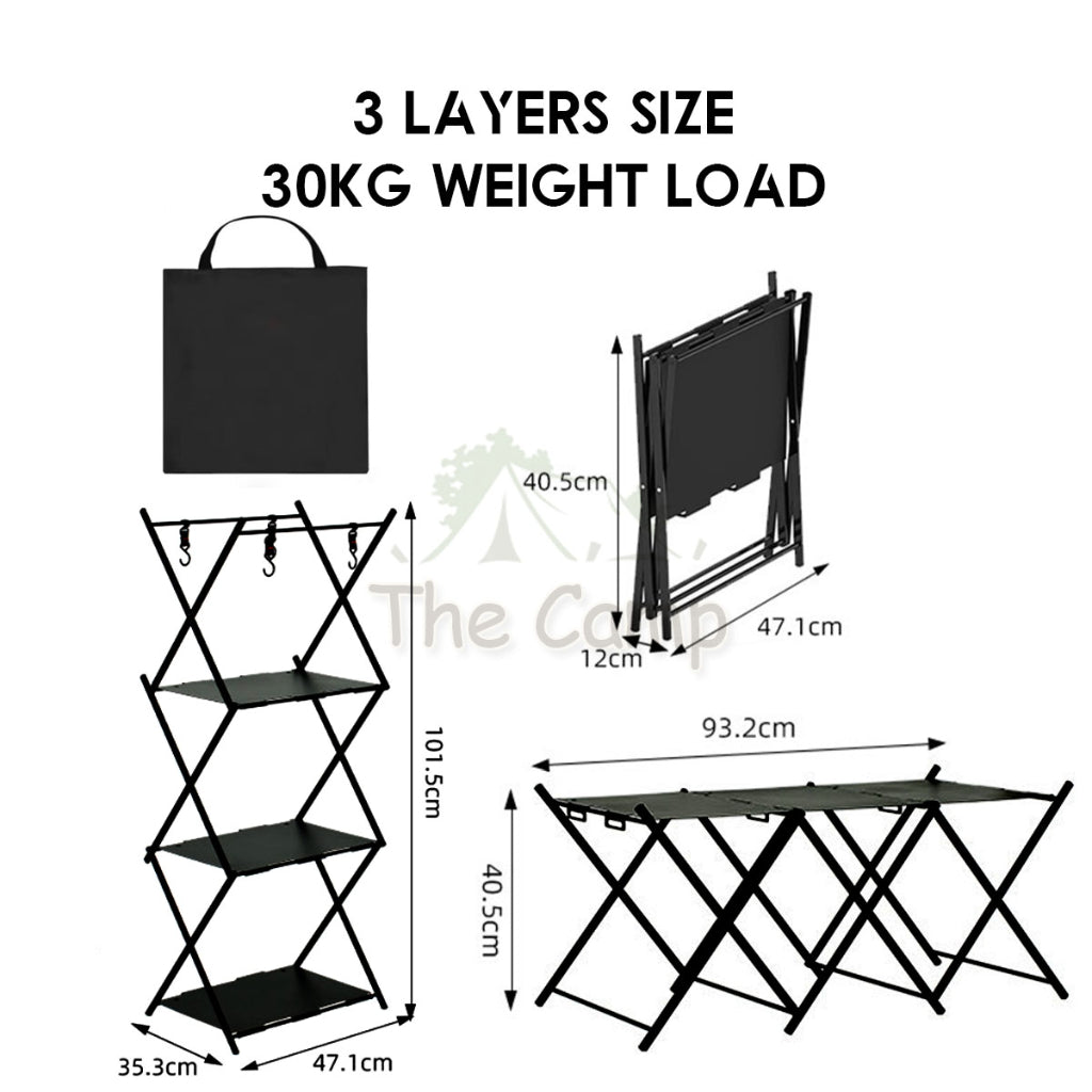 Camping Foldable Shelf Table Customizable IGT Hanging Rack Aluminum Outdoor Hanger Tripod Stand Tableware Organizer
