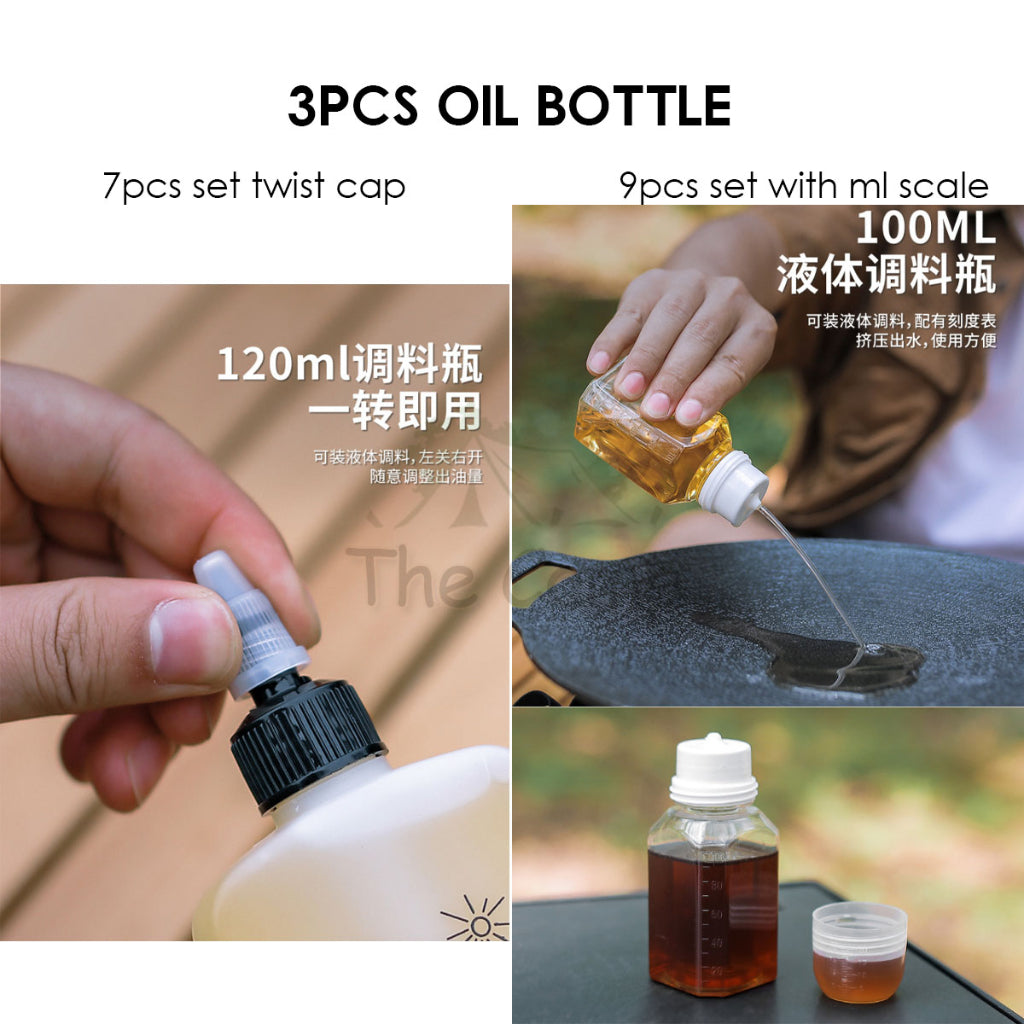 Outdoor Camping Seasoning Bag Set 7pcs 9pcs Ingredient Condiment Box Bottle Container Spice Oil Jar Sugar Salt Pepper