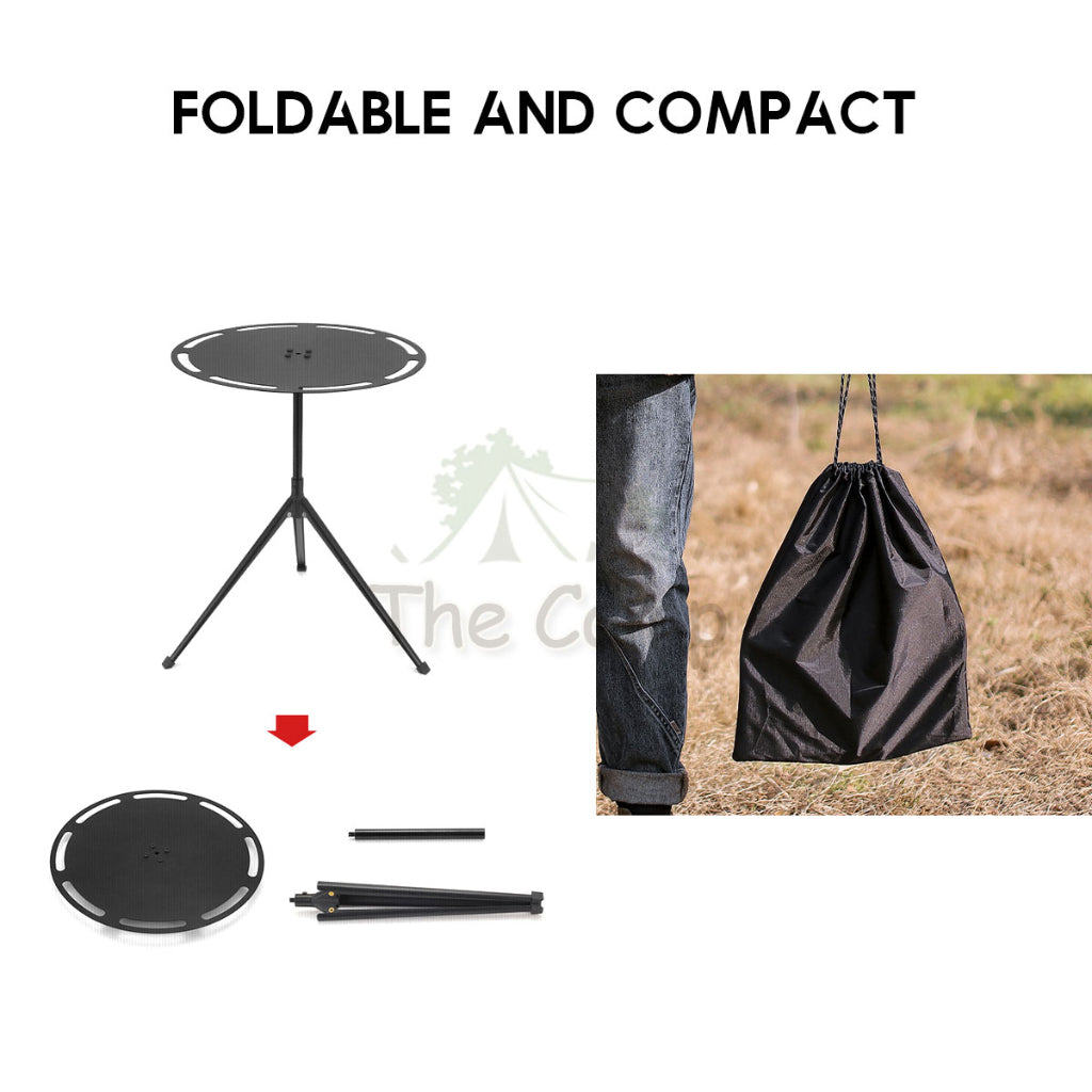 Aluminium Round Table with Lamp Pole Camping Outdoor Adjustable Height Table Foldable Folding Portable