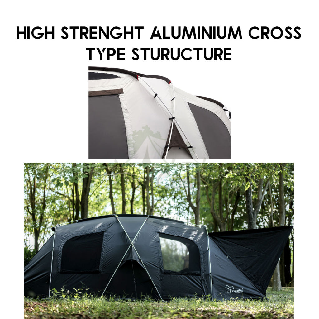 Vidalido Horizon Tunnel Tent 1 Room 1 Living Hall Camping Double Layer Waterproof UV Proof Black Coated Coating