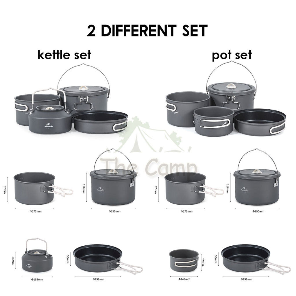 Naturehike 4 in 1 Aluminium Cookware Set Cooking Set Pot Set Kettle Pan Pot Camping Outdoor Picnic CNH22CJ002