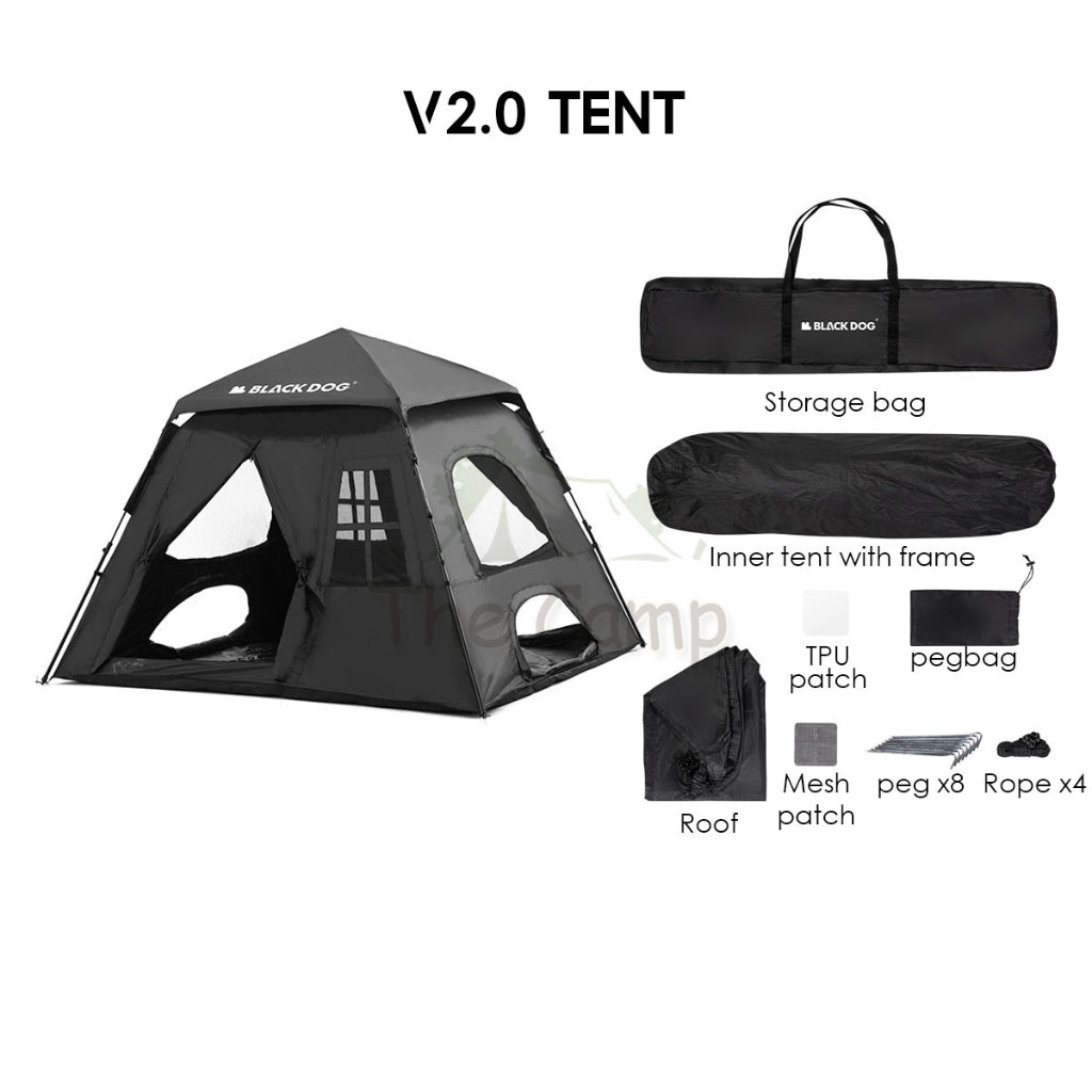 Blackdog Automatic Tent 2.0 3.0 v3 Black Coating Auto Pop Up Camping Outdoor Flysheet Pole Nail Rope CBD2450WS030