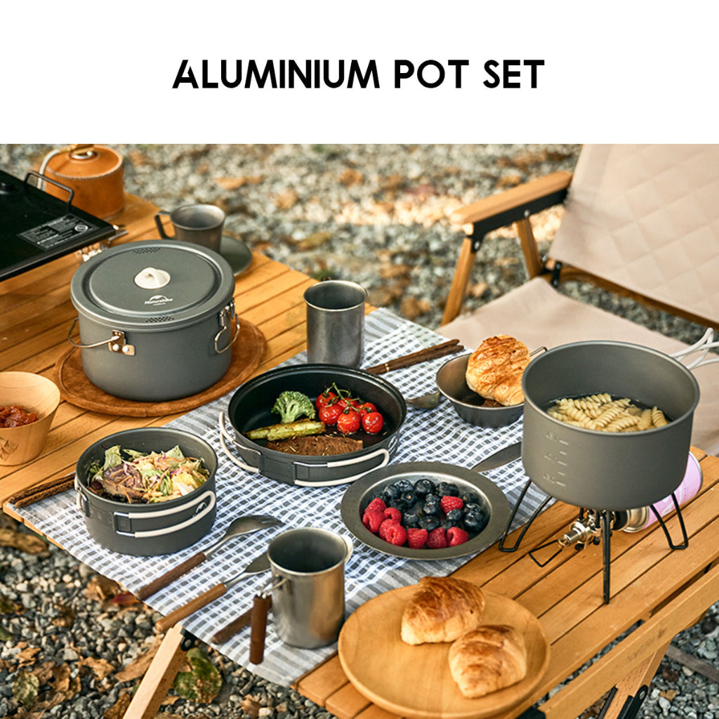 Naturehike 4 in 1 Aluminium Cookware Set Cooking Set Pot Set Kettle Pan Pot Camping Outdoor Picnic CNH22CJ002