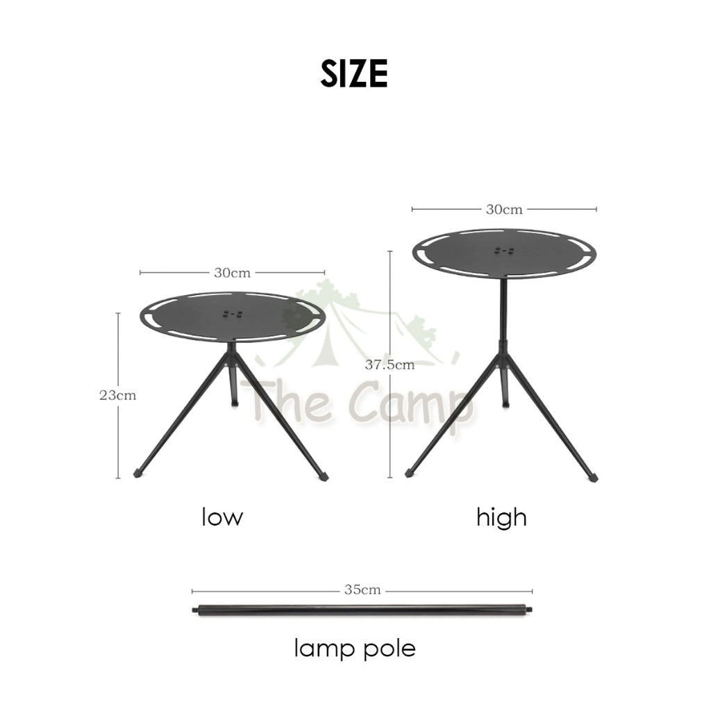 Aluminium Round Table with Lamp Pole Camping Outdoor Adjustable Height Table Foldable Folding Portable