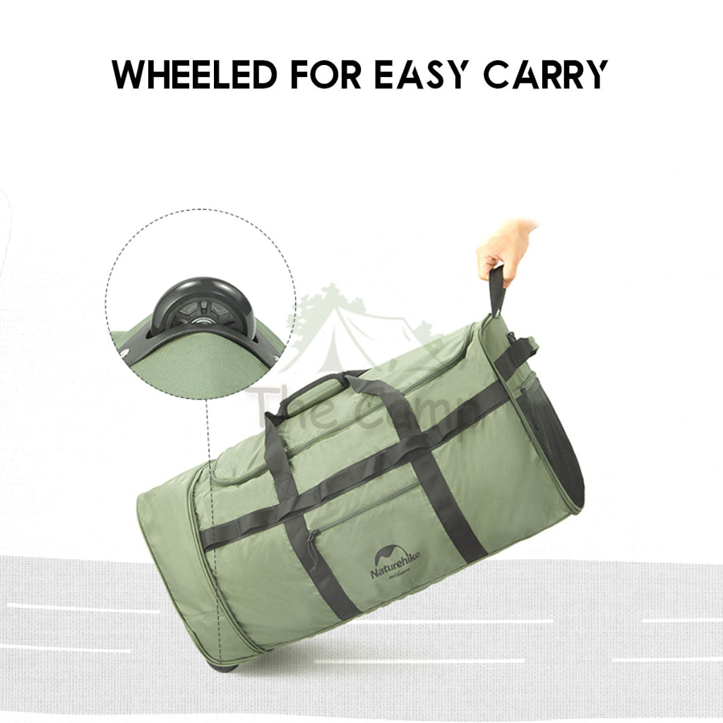 Naturehike Camping Folding Wheeled Bag Wheel Luggage Equipment Storage Bag 88L Large Capacity Black Picnic NH21LX003