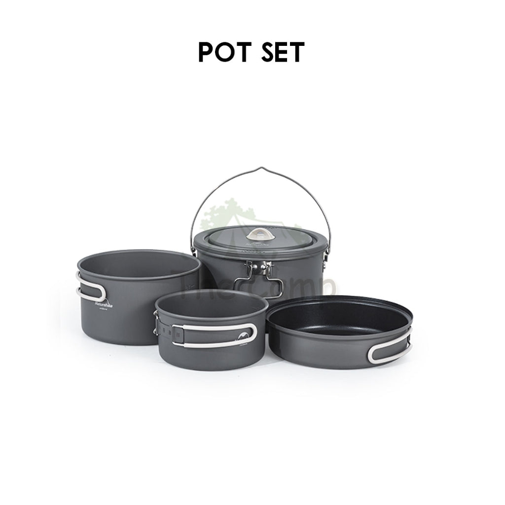 Naturehike 4 in 1 Aluminium Cookware Set Cooking Set Pot Set Kettle Pan Pot Camping Outdoor Picnic CNH22CJ002