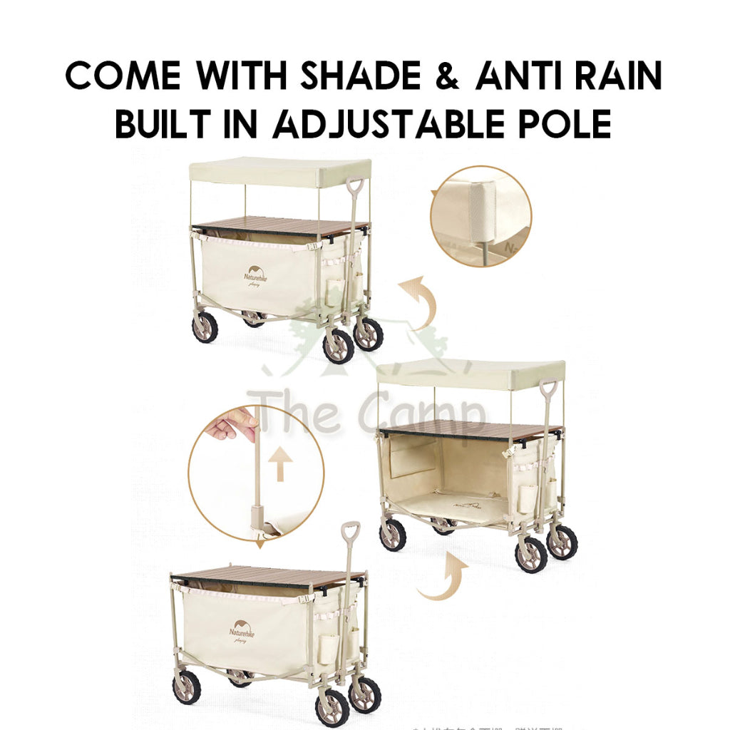 Naturehike TC07 Wagon Cart with Shade Roof 149L Camping Trolley Fast Easy Folding Table Top CNH22JU014