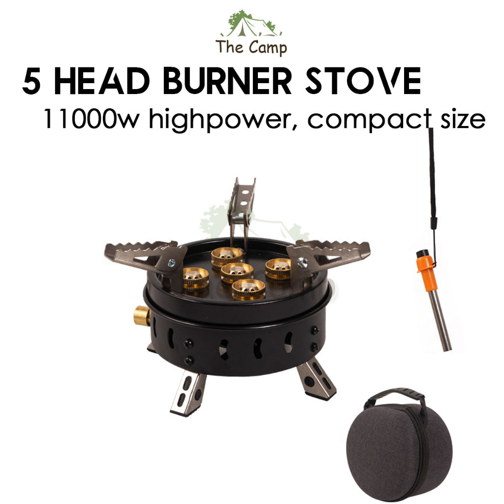 5 Head Burner Gas Stove Stainless Steel 11000W 11KW Portable Outdoor Camping Folding Burner Cooking Pan BBQ Grill