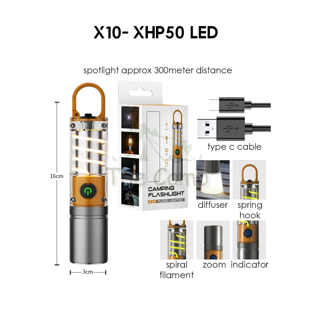 X10 Spiral Torch Light Camping Outdoor Hanging LED Lantern White Laser Atmosphere Lamp Hiking Breathing High Brightness