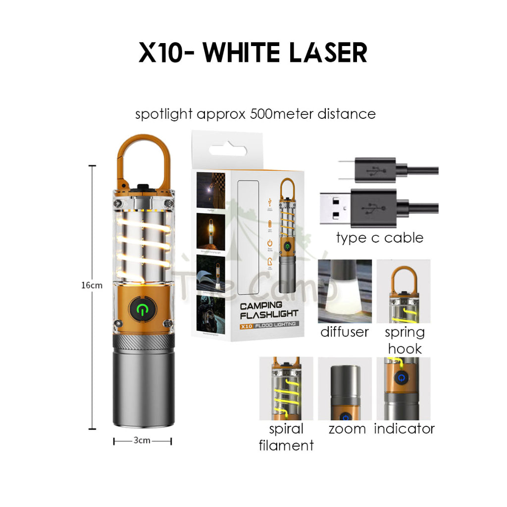 X10 Spiral Torch Light Camping Outdoor Hanging LED Lantern White Laser Atmosphere Lamp Hiking Breathing High Brightness