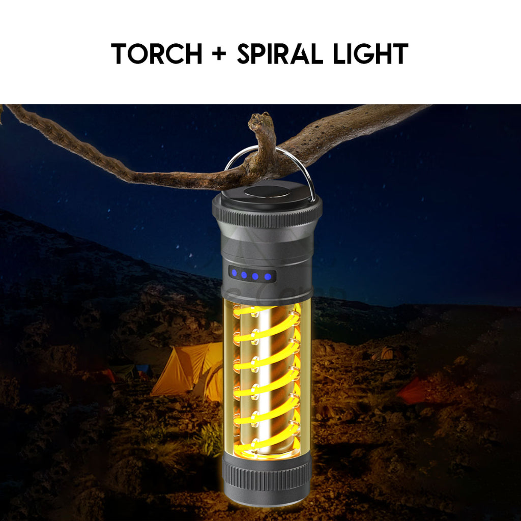 M20 Spiral Torch Light Camping Outdoor Dimming Hanging LED Lantern Atmosphere Lamp Hiking High Brightness Flashlights