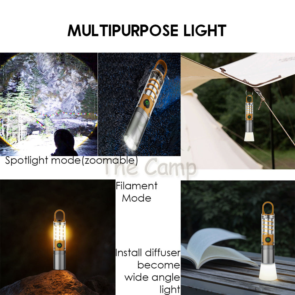 X10 Spiral Torch Light Camping Outdoor Hanging LED Lantern White Laser Atmosphere Lamp Hiking Breathing High Brightness