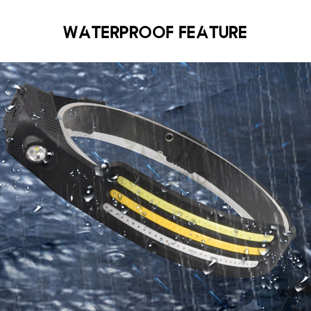 COB Headlamp with Motion Sensor USB LED Spotlight Camping Outdoor Hiking Head Lamp Waterproof Running Fishing Light