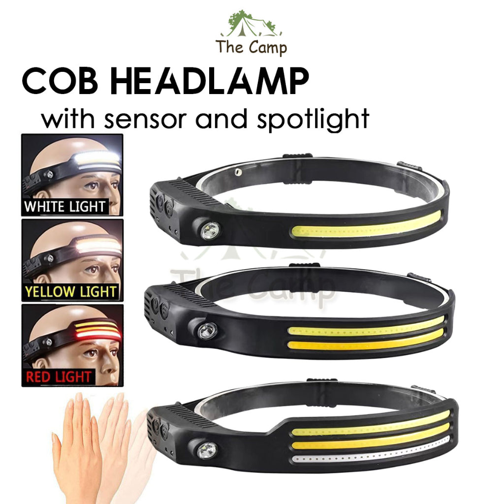 COB Headlamp with Motion Sensor USB LED Spotlight Camping Outdoor Hiking Head Lamp Waterproof Running Fishing Light