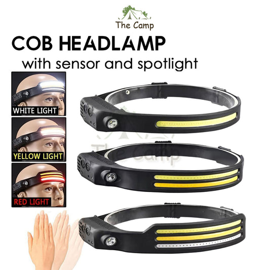 COB Headlamp with Motion Sensor USB LED Spotlight Camping Outdoor Hiking Head Lamp Waterproof Running Fishing Light