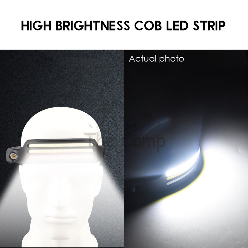 COB Headlamp with Motion Sensor USB LED Spotlight Camping Outdoor Hiking Head Lamp Waterproof Running Fishing Light