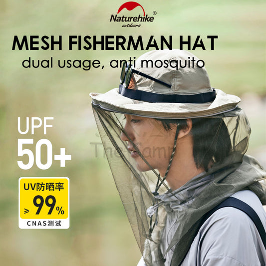 Naturehike Mesh Fisherman Hat Anti Mosquito Camping Outdoors Folding Shawl Breathable Cap Hats Chair Double Visor LA010