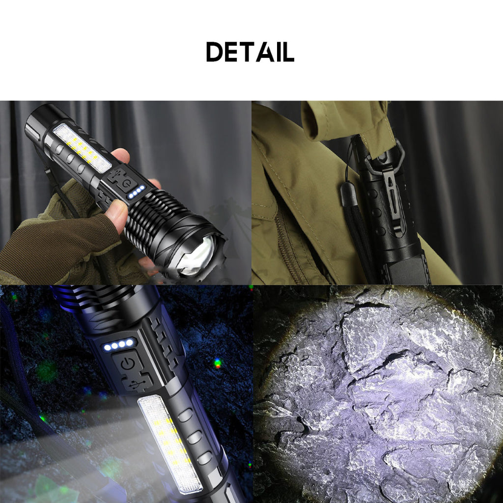 A76 White Laser Torch Light Zoomable with Side LED Lamp Tactical Camping Outdoor Lantern High Brightness Warning Strobe