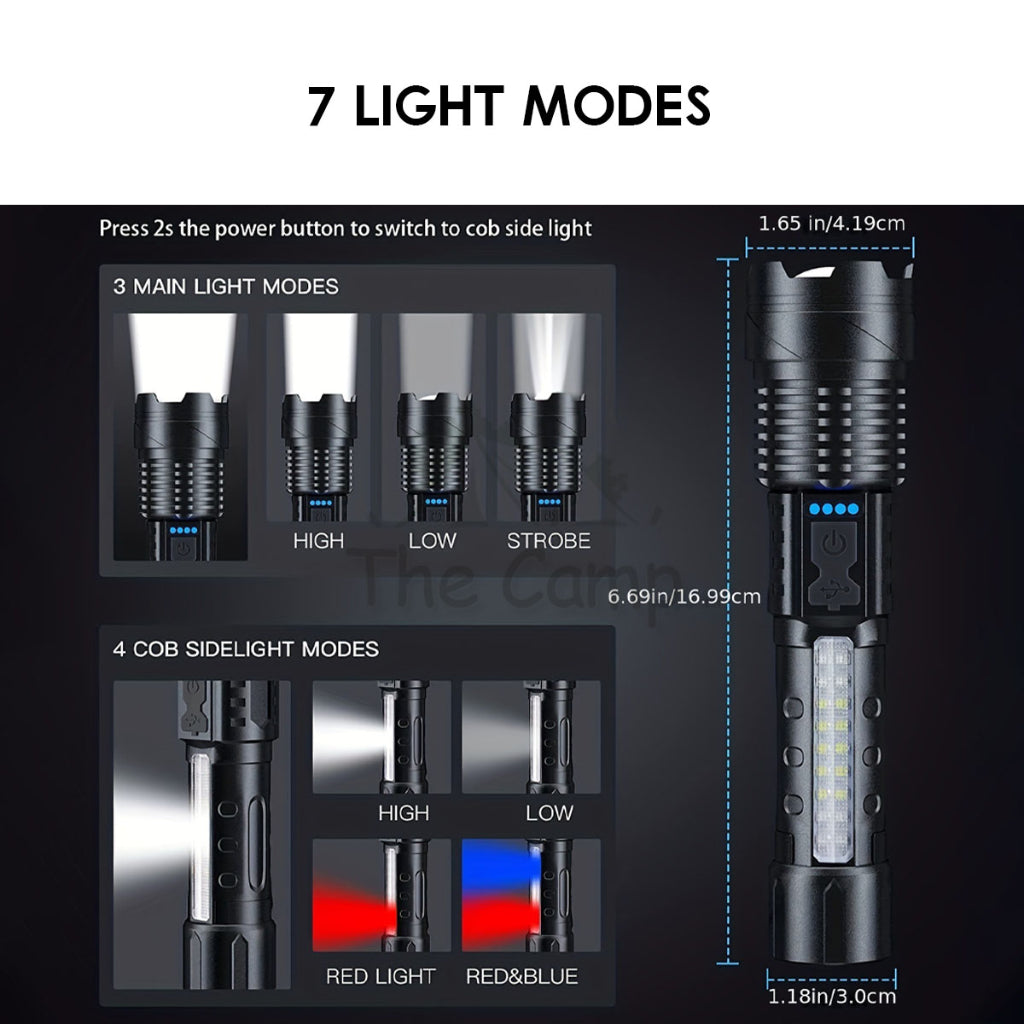 A76 White Laser Torch Light Zoomable with Side LED Lamp Tactical Camping Outdoor Lantern High Brightness Warning Strobe