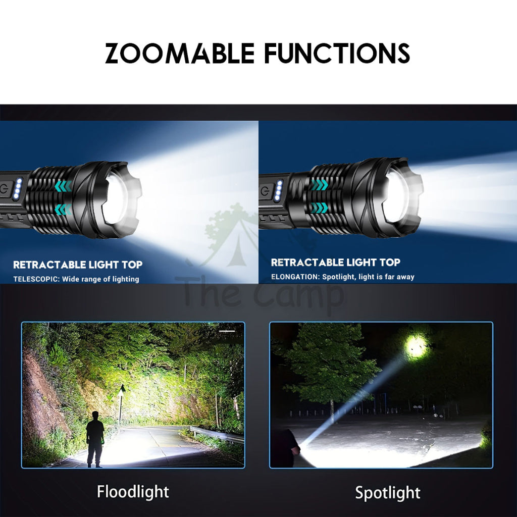 A76 White Laser Torch Light Zoomable with Side LED Lamp Tactical Camping Outdoor Lantern High Brightness Warning Strobe