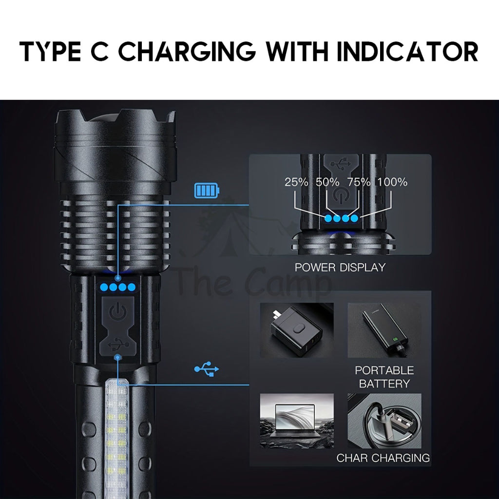 A76 White Laser Torch Light Zoomable with Side LED Lamp Tactical Camping Outdoor Lantern High Brightness Warning Strobe